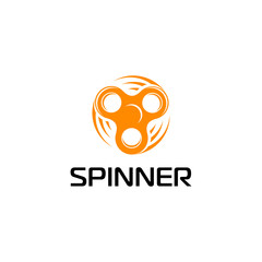Spinner logo design. Entertaining gaming device, simple mechanism for fan, soothing. flat orange color vector illustration eps10.