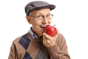 Senior having an apple