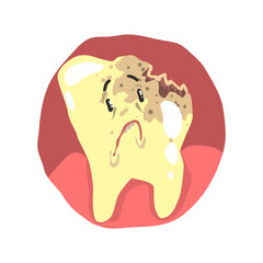 Tooth decay cartoon character with sad face vector Illustration