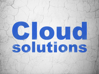 Cloud technology concept: Cloud Solutions on wall background