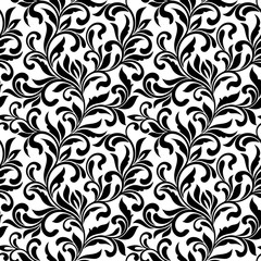 Elegant seamless pattern. Tracery of swirls and decorative leaves isolated on a white background. Vintage style. It can be used for printing on fabric, wallpaper, wrapping