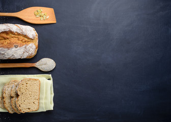 Whole wheat bread baked at home, bio ingredients, very healthy with seeds