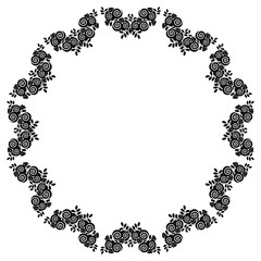 Elegant silhouette frame with decorative roses. Copy space. Vector clip art.