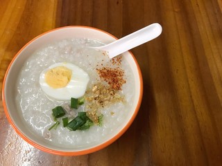 Rice Porridge in the bowl, soft boiled rice in pork soup.