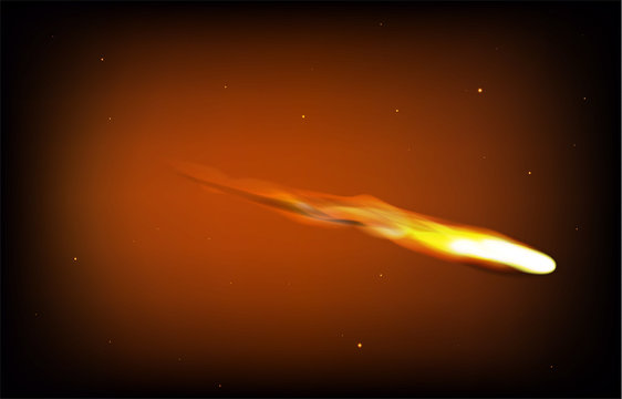 Flaming asteroid in atmosphere. Orange tones. Can be used for space pollution item, web banner, fuel symbol, battery charging...