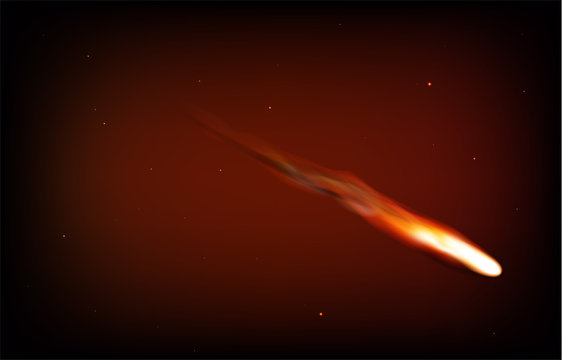 Flaming asteroid in atmosphere. Red tones. Can be used for space pollution item, web banner, fuel symbol, battery charging...