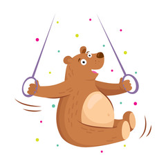 Cute bear in sport gymnastic position. Sportsman flat icons isolated on white background. Kids illustration