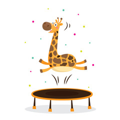 Cute giraffe in sport gymnastic position. Sportsman flat icons isolated on white background. Kids illustration