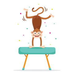 Cute monkey in sport gymnastic position. Sportsman flat icons isolated on white background. Kids illustration