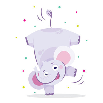 Cute elephant in sport gymnastic position. Sportsman flat icons isolated on white background. Kids illustration