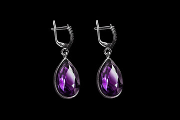 Amethyst earrings isolated