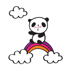 Cute panda with rainbow. Hand drawn illustration for your design. Doodles, sketch. Vector.