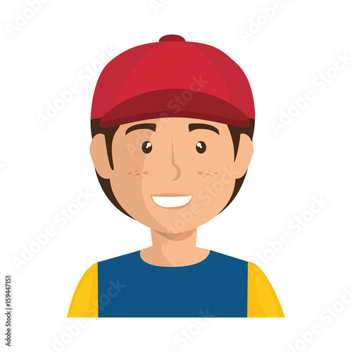 "cartoon boy with a cap icon over white background colorful design