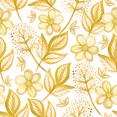Golden watercolor floral seamless pattern