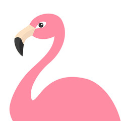 Obraz premium Pink flamingo body. Exotic tropical bird. Zoo animal collection. Cute cartoon character. Decoration element. Flat design. White background. Isolated.