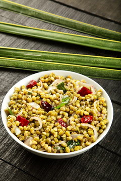 Top view-Mung bean stir fry with spices.