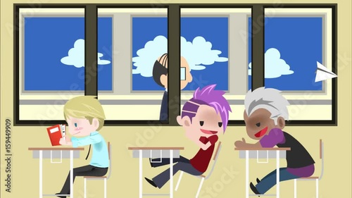 Animation Cartoon Of School Classroom Full Of Naughty Stubborn