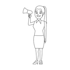 political business woman promoter holding megaphone advertising vector illustration