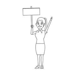 cartoon woman holding blank board campaign image vector illustration