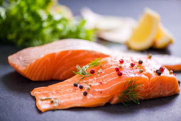 Raw salmon fish steak portion