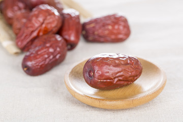 Chinese red dates on the table, and closeup.