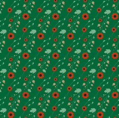 Pattern with wildflowers on a green background