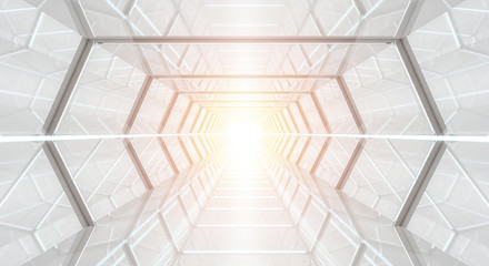 Bright futuristic spaceship corridor 3D rendering © sdecoret
