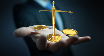 Businessman with justice weighing scales 3D rendering