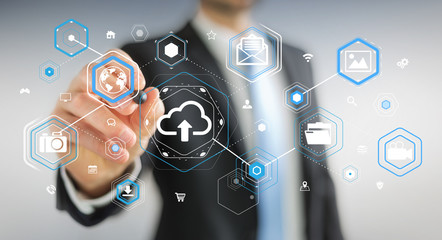 Businessman using digital cloud interface 3D rendering