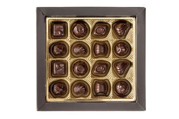 Chocolate pralines in a square box