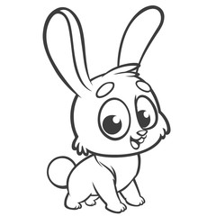 Coloring pages. Animals. Cartoon of a little cute bunny stands and smiles. Outlined line art. Vector illustration of a rabbit