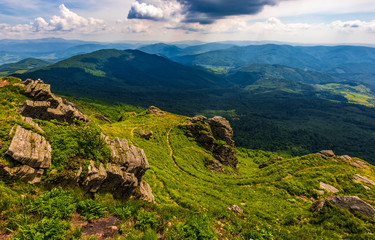 Fototapeta na wymiar hill side with boulders in Carpathian mountains