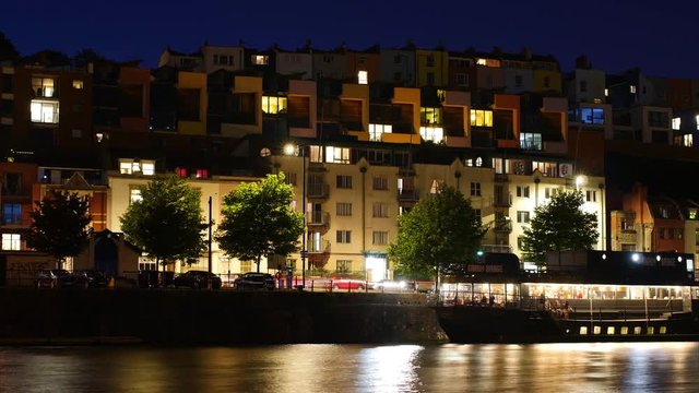 Bristol (UK) Harbourside Time Lapse: Modern Buildings & Architecture Reflection on River Water 