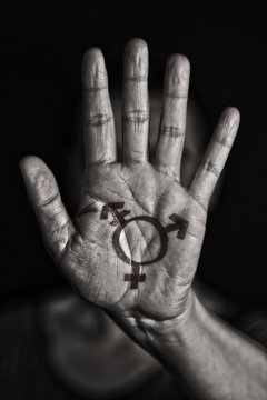 transgender symbol in the palm of the hand