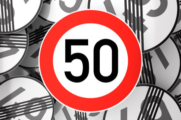 Reaching the 50th birthday illustrated with traffic signs