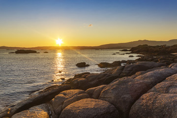 Coastal rocks sunlit