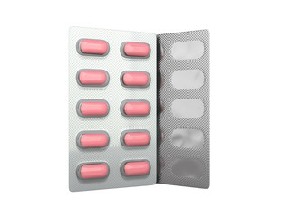 Pills Package Blister 3D illustration on white no shadow