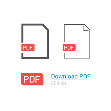 PDF file download icon set. Document symbol. Flat style. Line design.