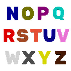 3d pixelated capital letter set.Vector colorful illustration.Front view.
