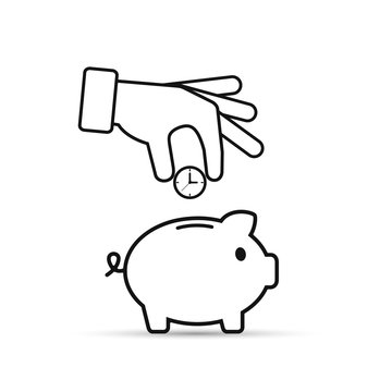 hand dropping clock into piggy bank clip art preview