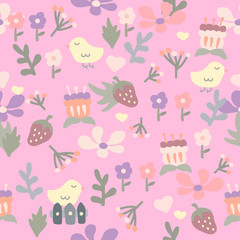 Doodle garden pink background