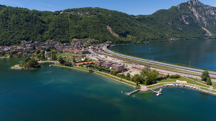 Naklejka premium Melide Dam from the top in Tessin