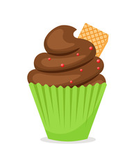 Chocolate muffin with wafer on top