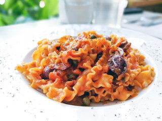 tasty pasta Italian meat sauce pasta on the table