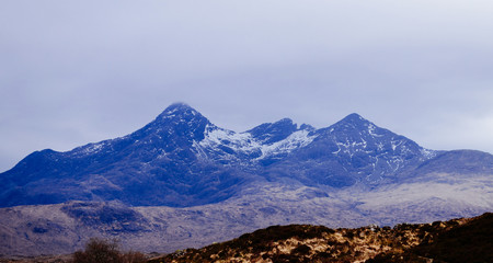 isle of skye landscape, mountain with snowy top
