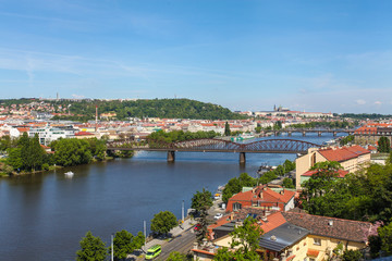 Fototapeta na wymiar Prague view with bridges on Vltava river, Czech Republic. Architecture and landmark, postcard of Prague
