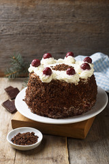 Chocolate and whipped cream cake with cherries or Black Forest cake