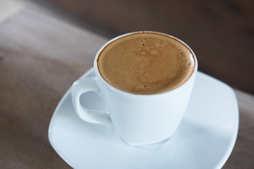 shot of espresso coffee, hot mocha drink in cup