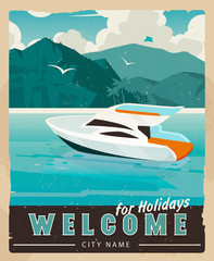 Vector Travel Poster in vintage style. Retro voyage illustration for advertising.