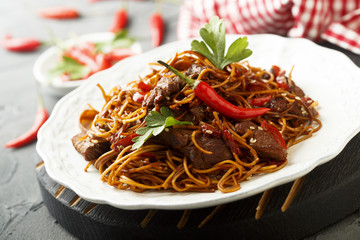 Asian noodles with beef and vegetables